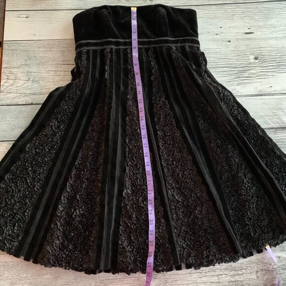 Badgley Mischka Black Velvet Silk Strapless Empire Waist Babydoll Formal Dress - Picture 12 of 16